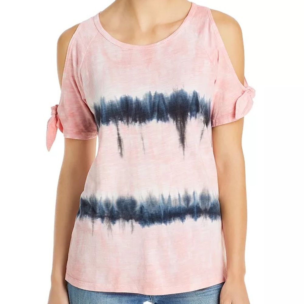 NWT SANCTUARY Lou Lou Tie Dye Tee Cold Shoulder Top in Black/Lotus size XS